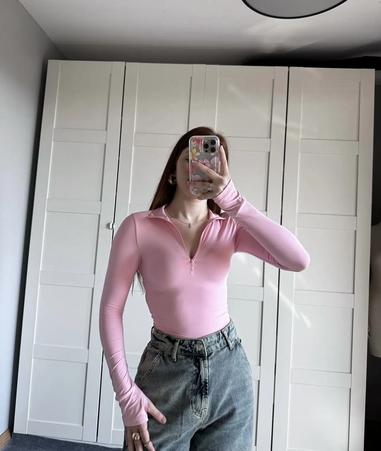 Zip-up pink top
