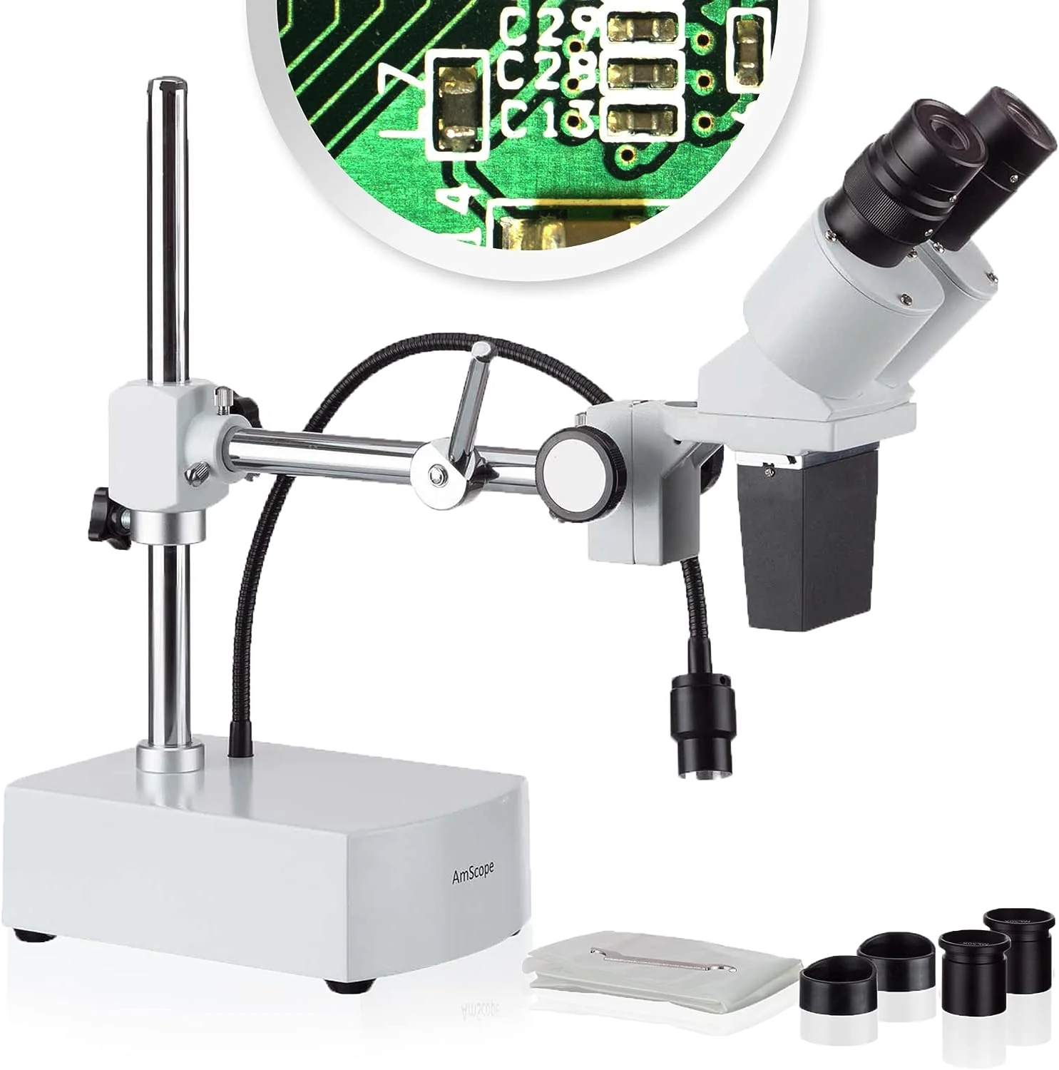 Microscope stéréo binoculaire professionnel, oculaires WF10x et WF20x, grossissement 10X et 20X, objectif 1X, éclairage LED, support à bras de flèche