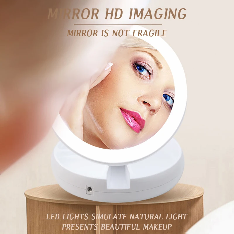 Miroir de maquillage pliable à LED USB blanc JG-988