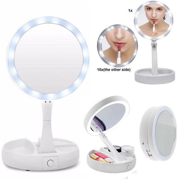Miroir de maquillage pliable à LED USB blanc JG-988