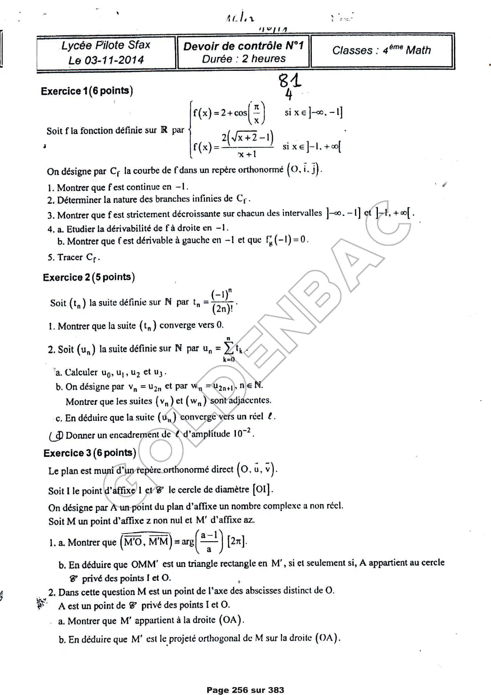 MATHEMATIQUES - 1ER TRIMESTRE - BAC MATHS