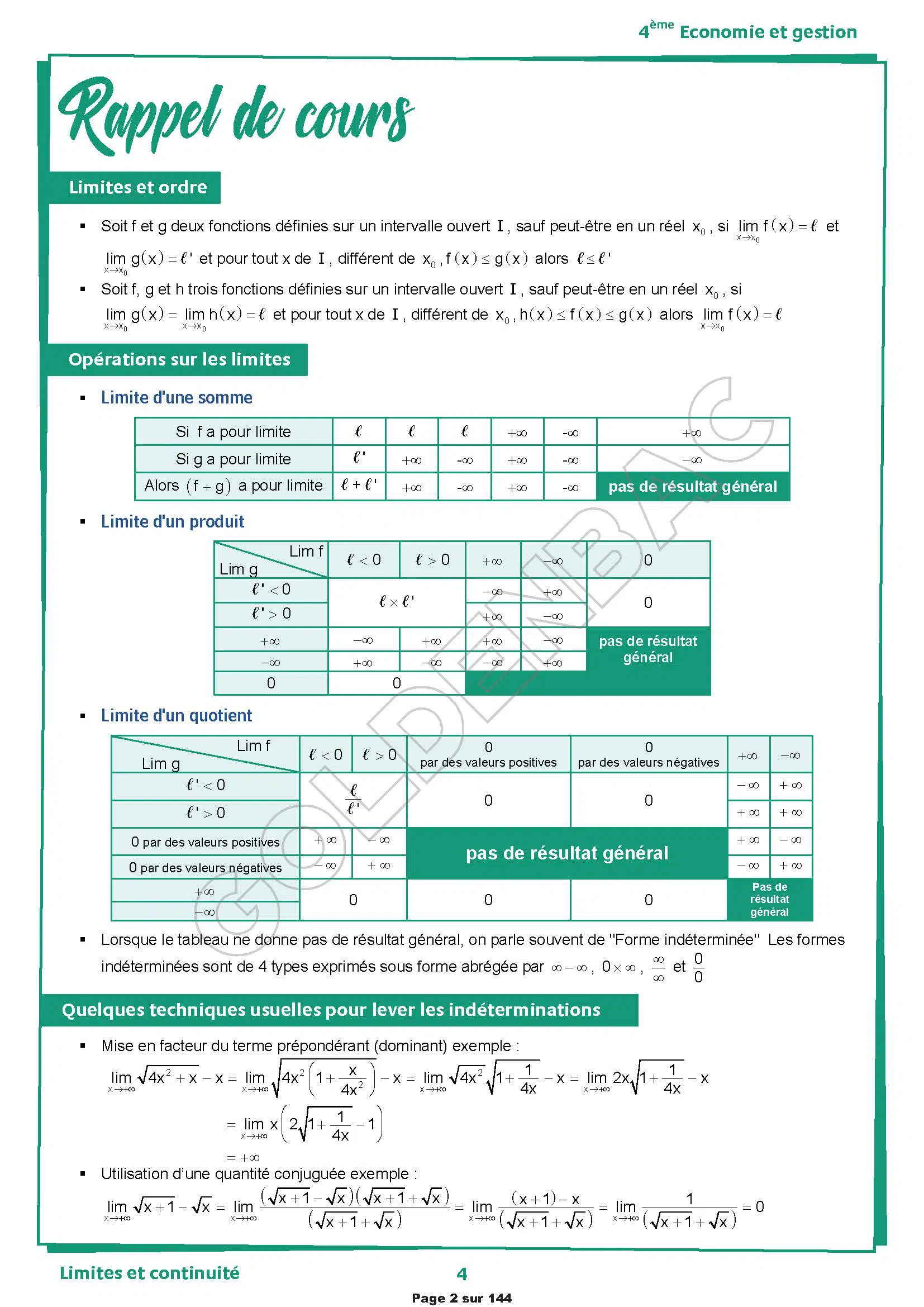 MATHEMATIQUES - 1ER TRIMESTRE- BAC ECONOMIE