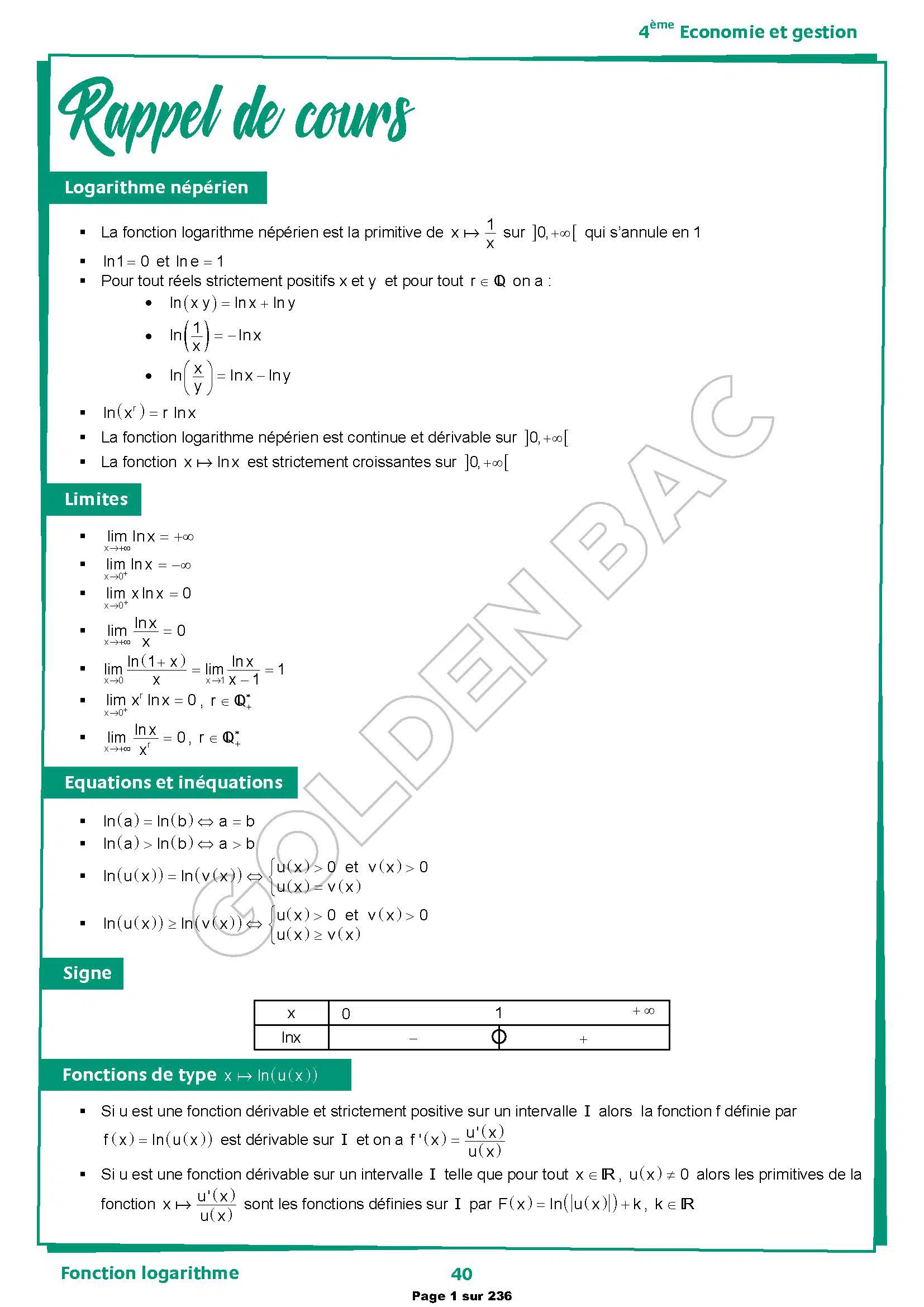 MATHEMATIQUES - 2EME & 3EME TRIMESTRE- BAC ECONOMIE