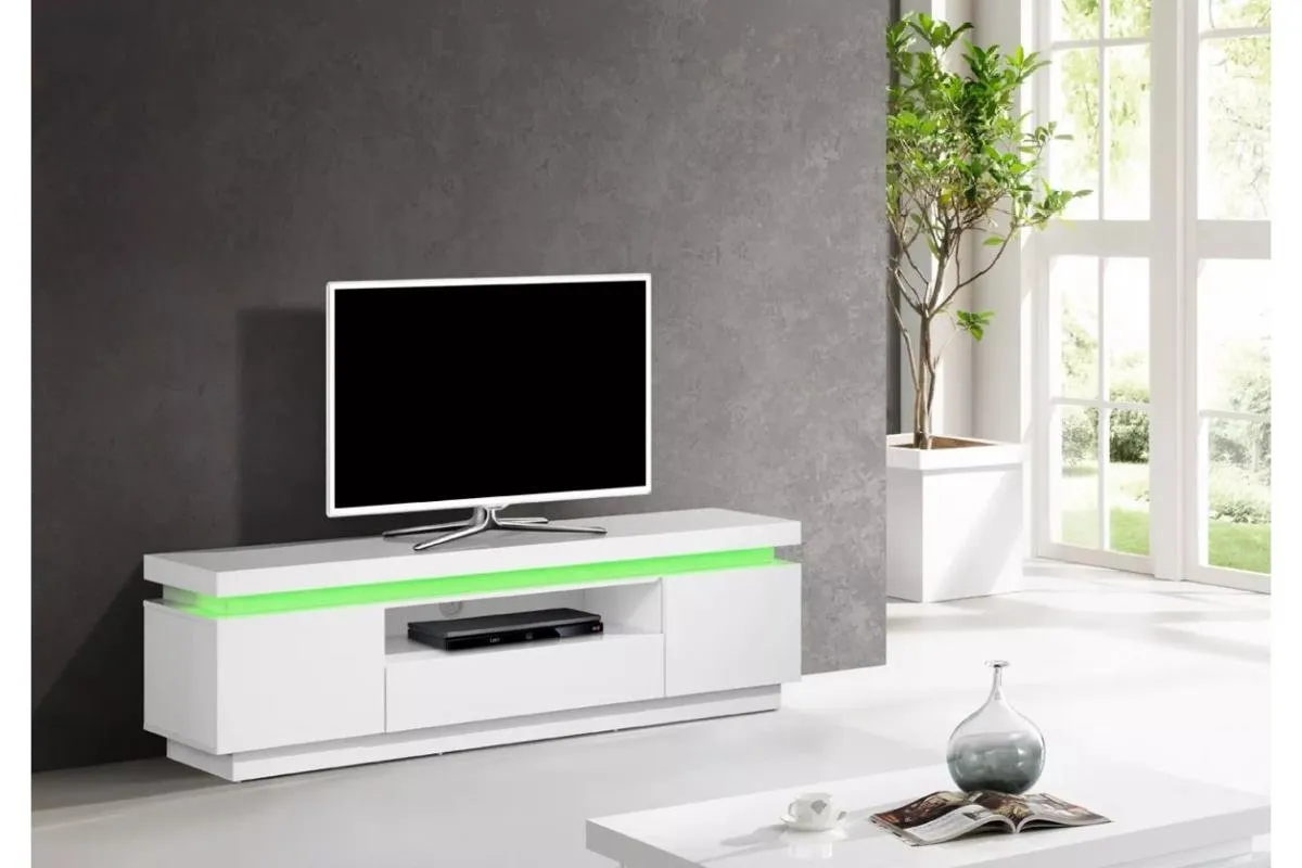 Meuble Tv laqué blanc LED OPRA 130x35x45 Cm