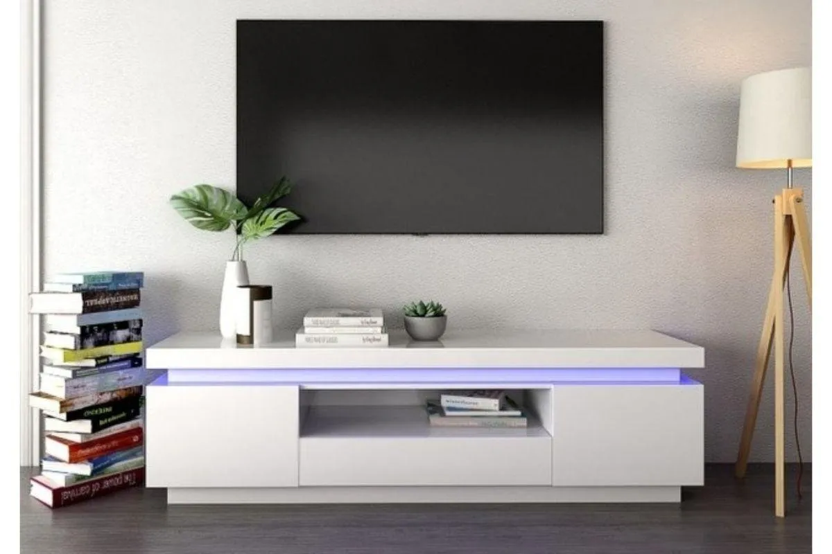 Meuble Tv laqué blanc LED OPRA 130x35x45 Cm