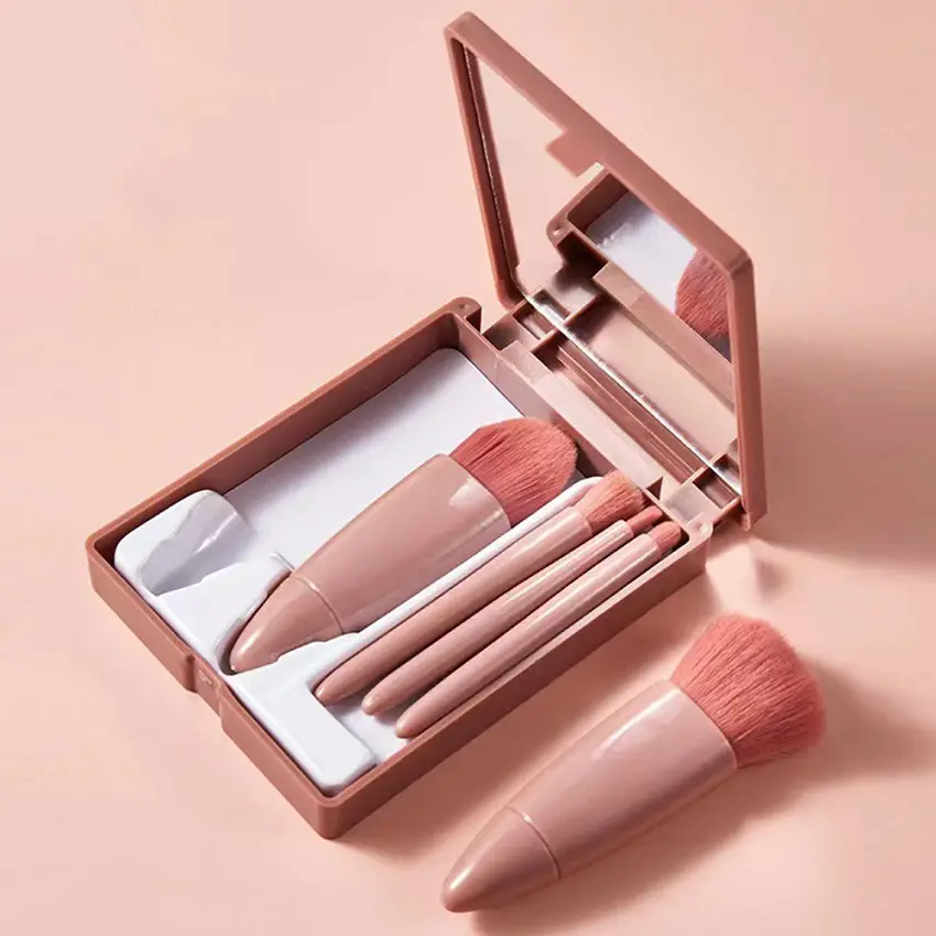 Boîtes 5 Pinceaux Maquillage - Mini Boîte Portable Pinceaux Rose