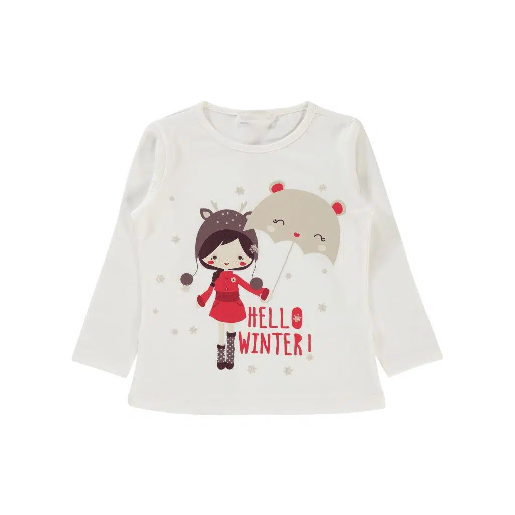 Pull Fille "Hello Winter" – Réf H410 – Blanc (2-5 ans)