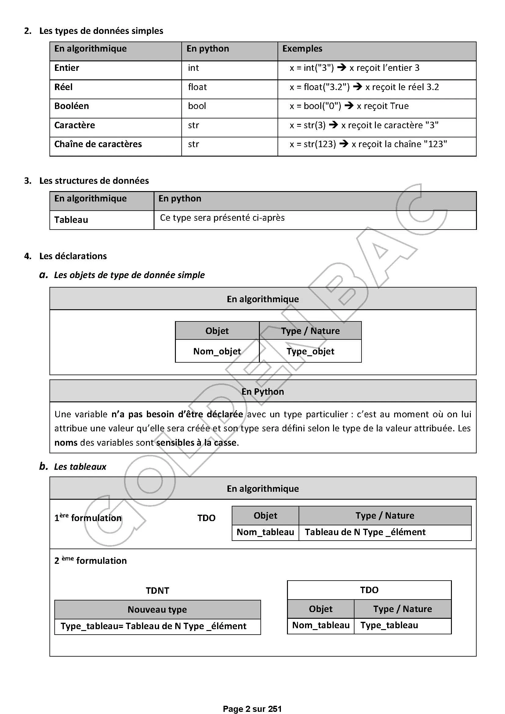 PYTHON- TOUTE LANNEE - BAC SCIENTIFIQUES