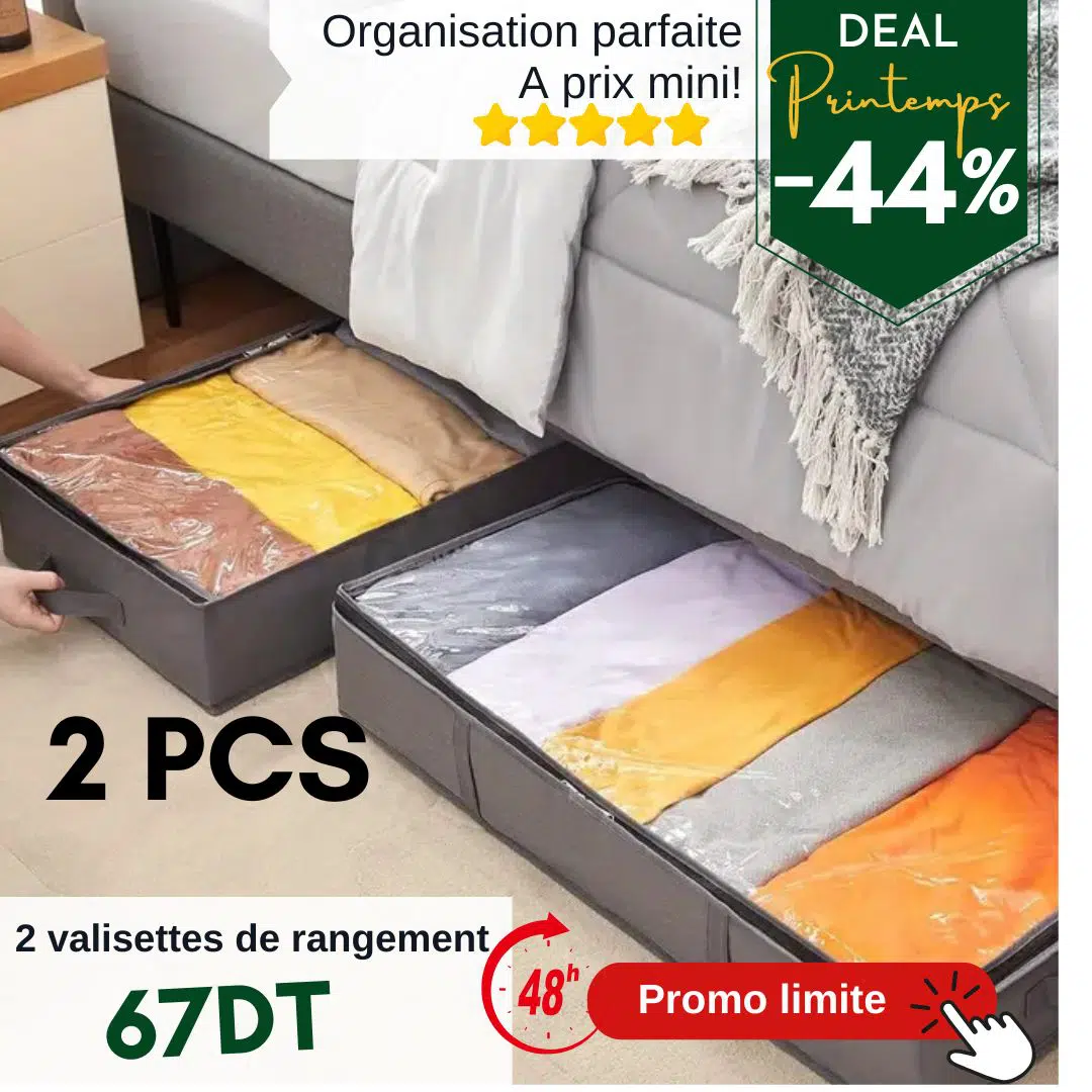 2x Valisettes de Rangement Semi-Rigide avec Couvercle Transparent