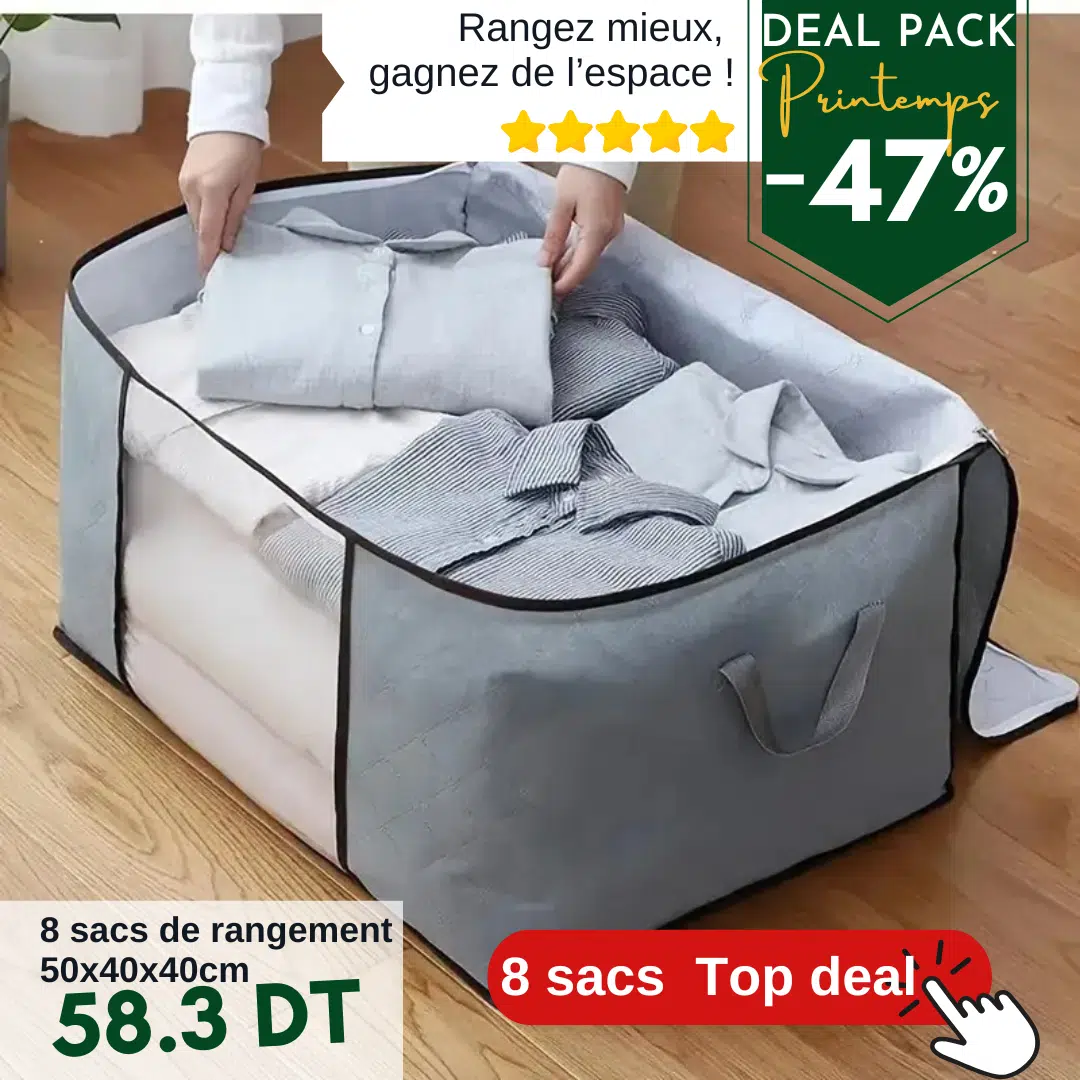 Lot de 8 Sacs de Rangement Vêtements et Couettes – 50 x 40 x 40 cm