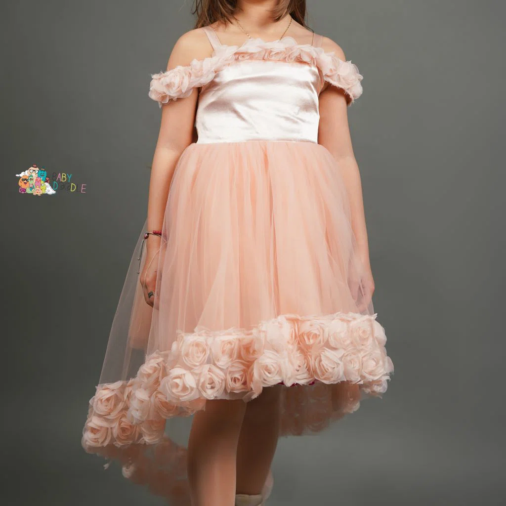 Robe Soirée Épaules Dénudées – Saumon – Réf 1216 (3-9 ans)