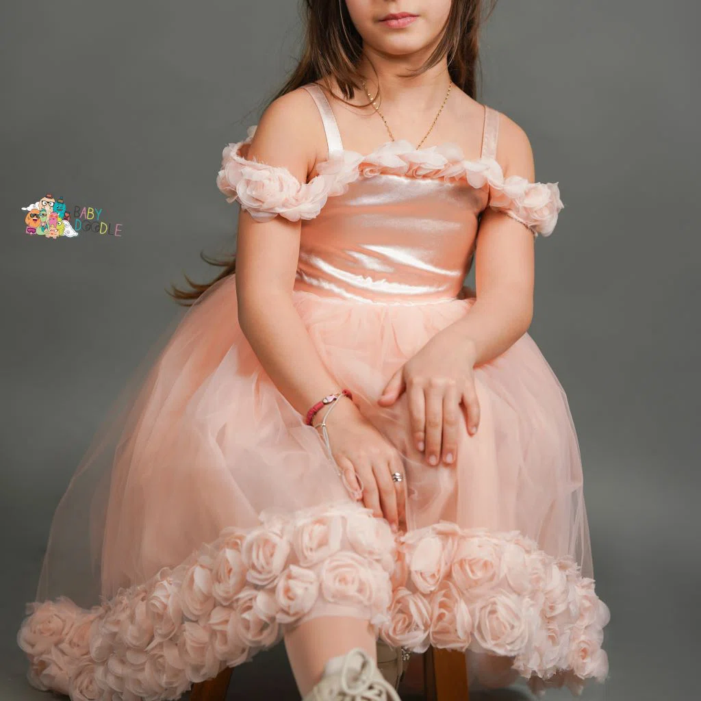 Robe Soirée Épaules Dénudées – Saumon – Réf 1216 (3-9 ans)