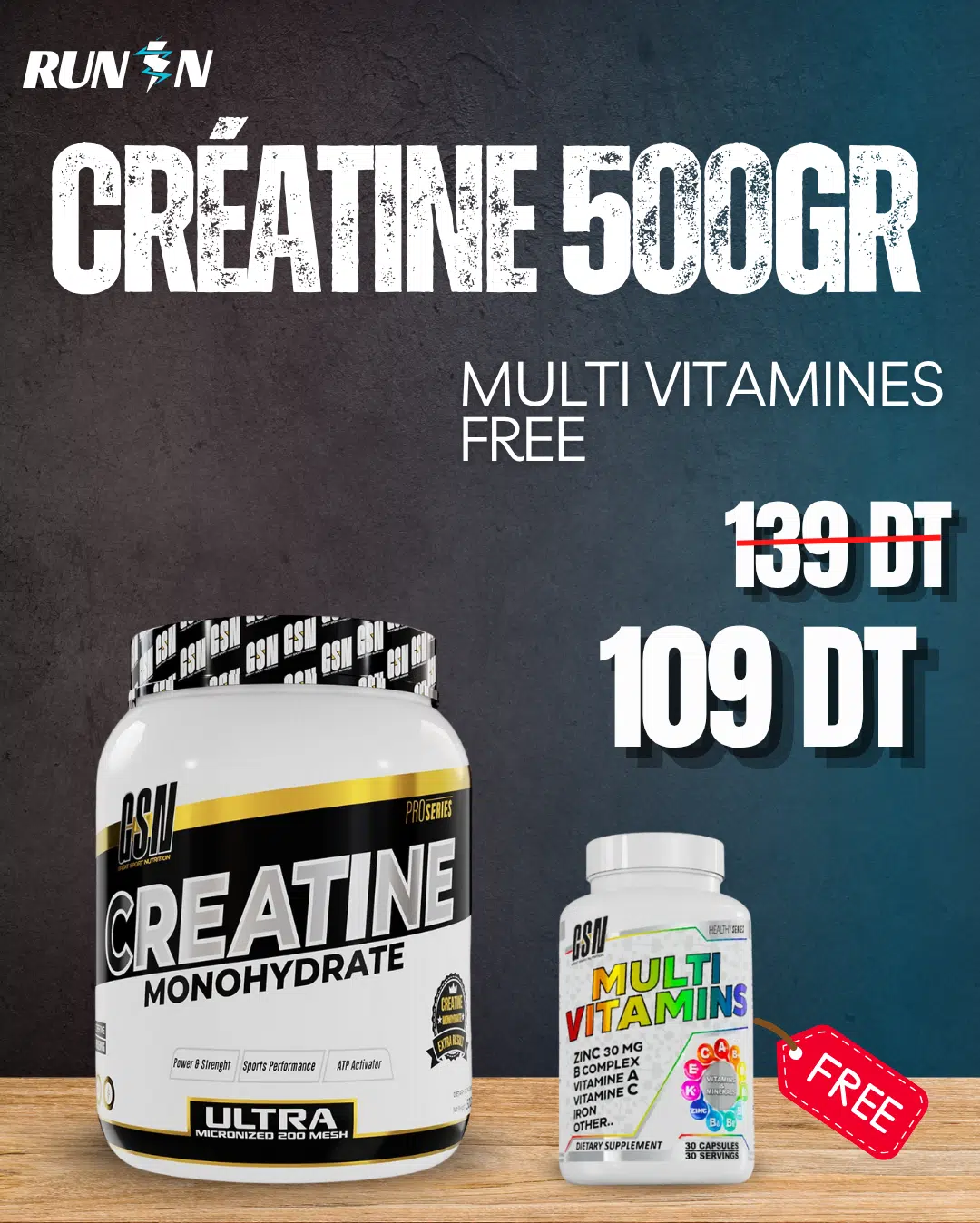 Pack Créatine 500gr + Multi-Vitamines 30 capsules