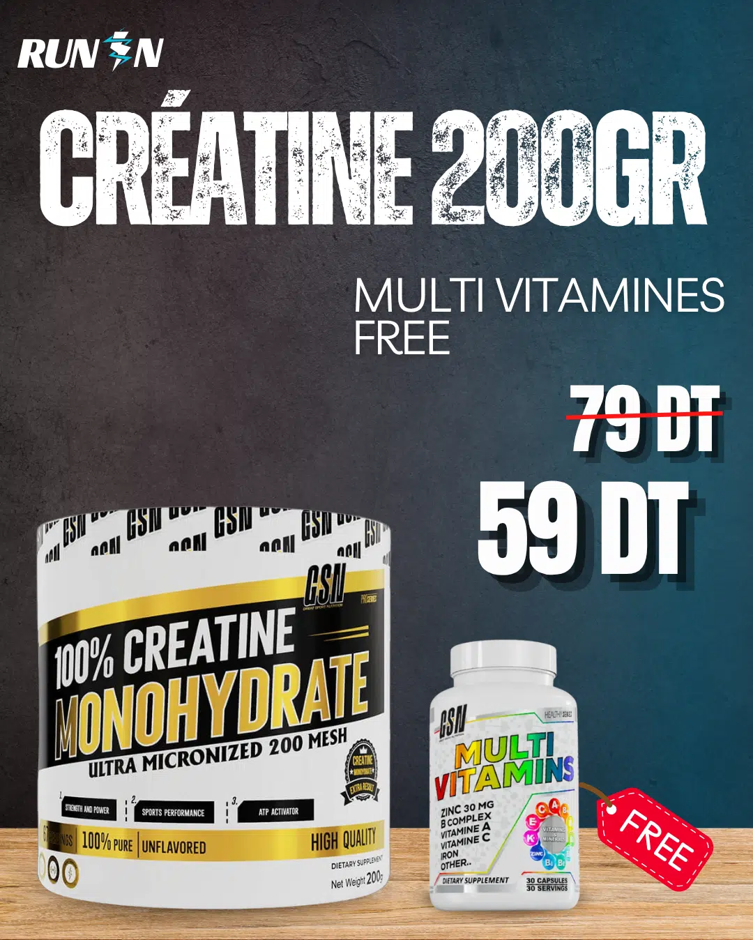 Créatine 200gr+ Multi-vitamine gratuit