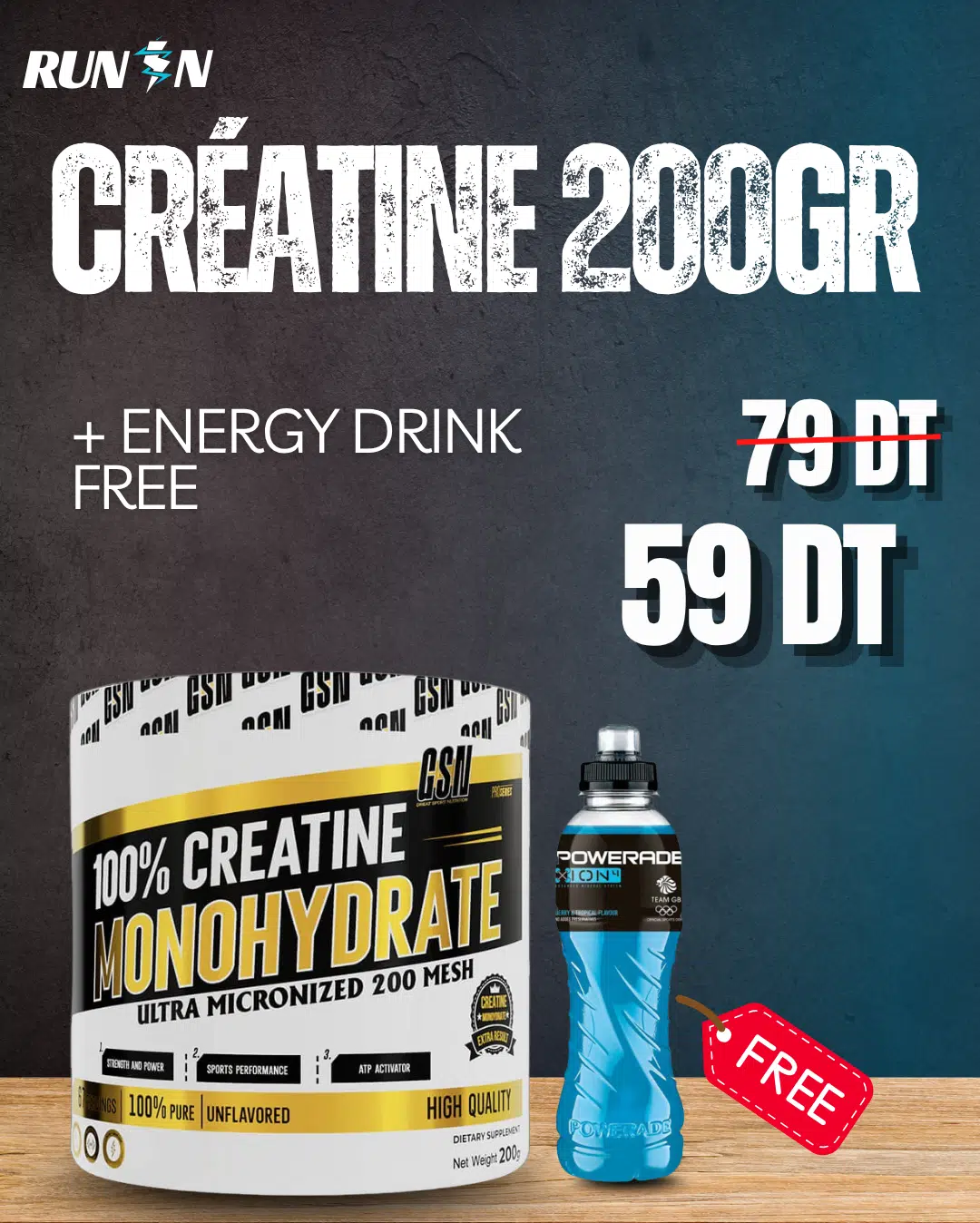 Créatine 200gr GSN + Energy Drink