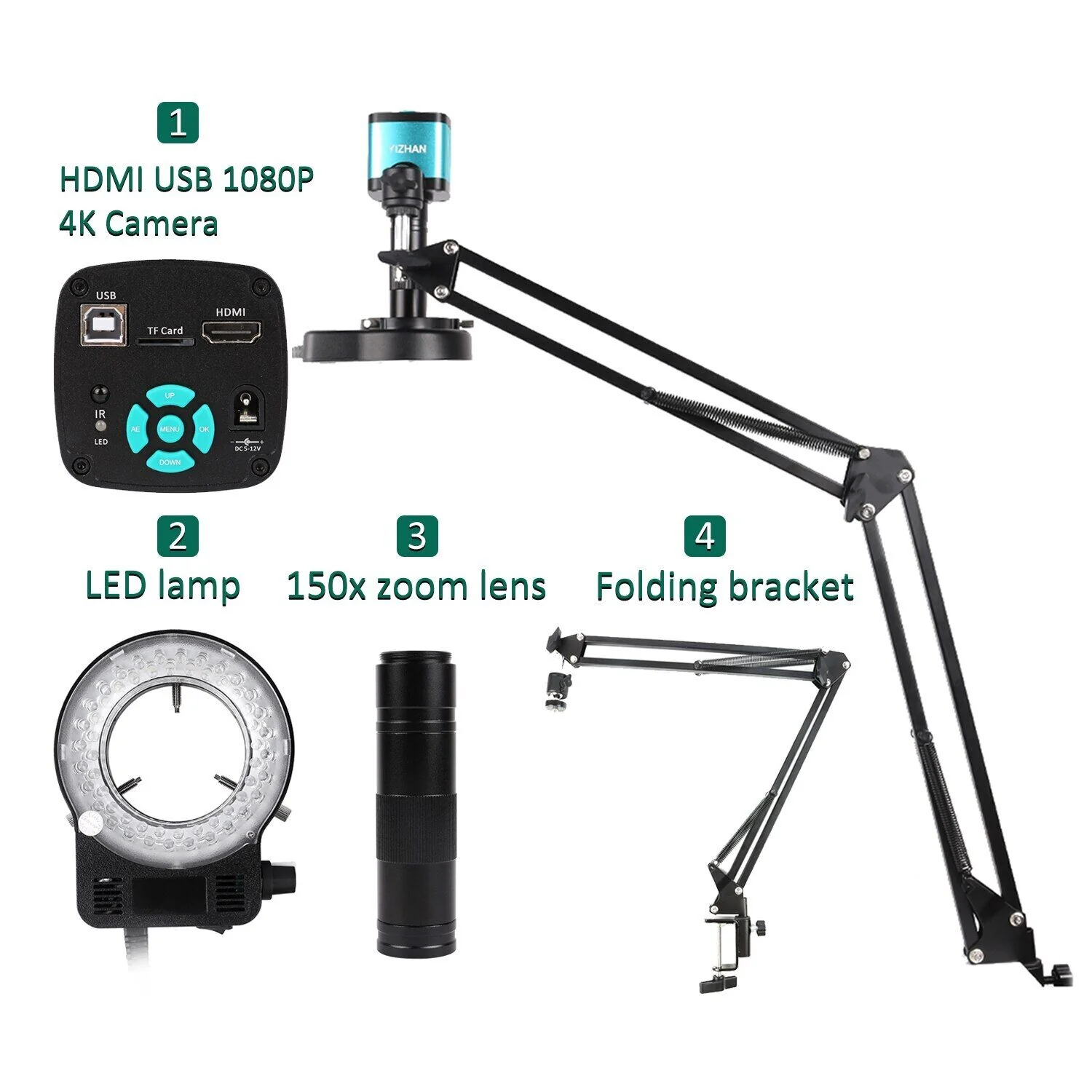 Microscope Numérique 4K Ultra-HD avec Caméra 48MP - Zoom 150x, Lumière LED, Support Pliable
