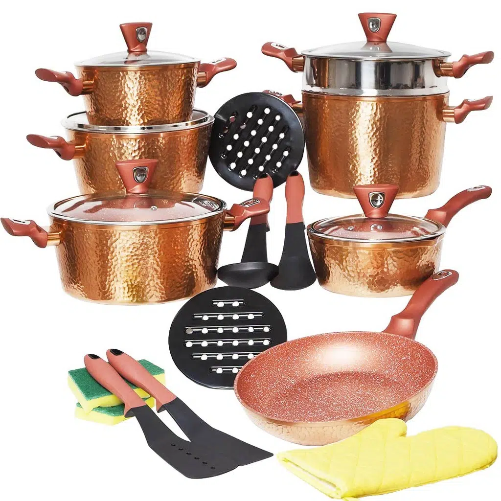 Batterie de Cuisine 23 Pièces Granite Sizar Effet Cuivre