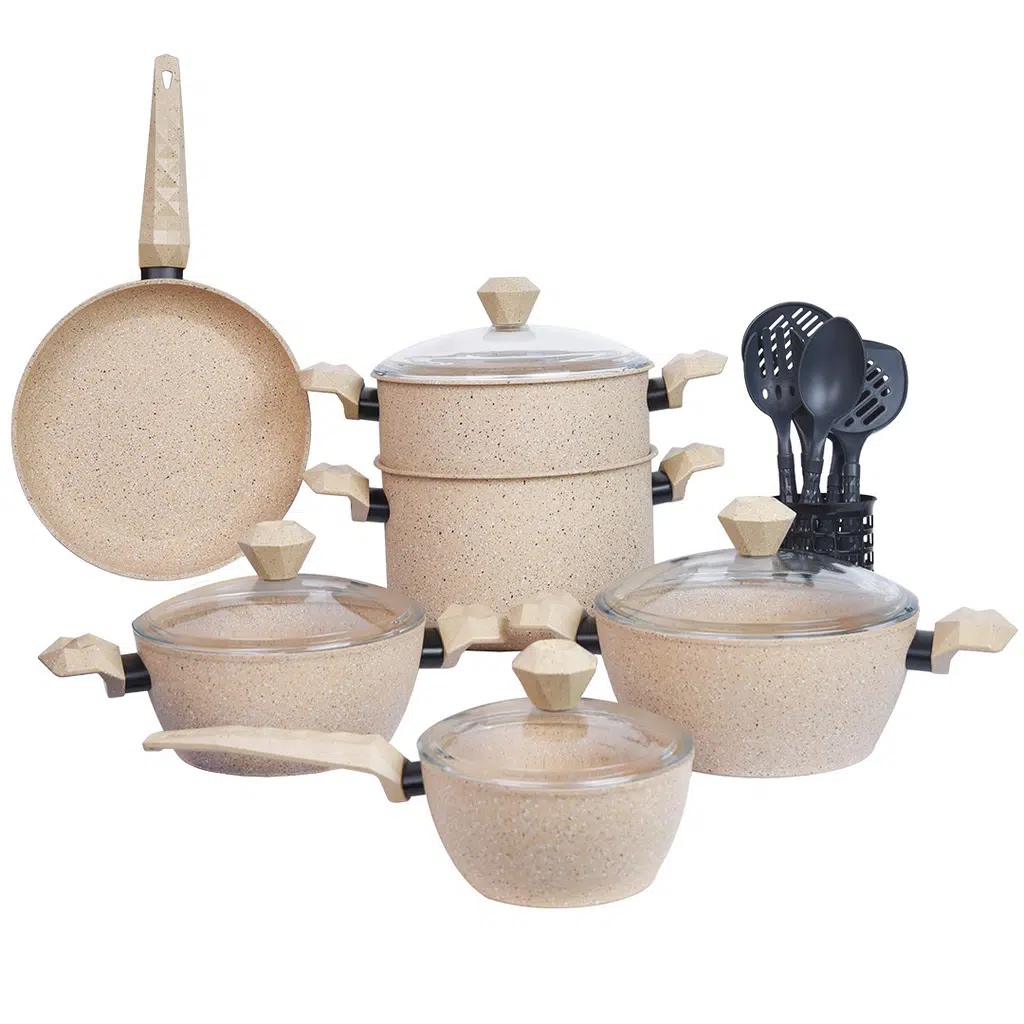 Batterie De Cuisine Sizar 16 Pièces Granite - Beige