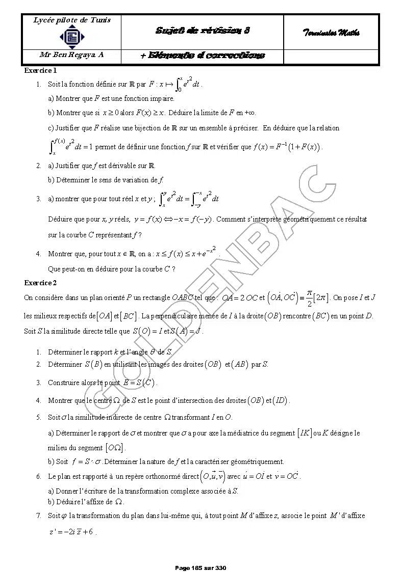 REVISION GLOBALE - TOUTE LANNEE - BAC MATHS