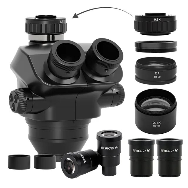 Microscope Trinoculaire 7-200x avec Zoom Continu et Oculaire WF10X/22mm - Idéal pour Soudure de Téléphones et PCB