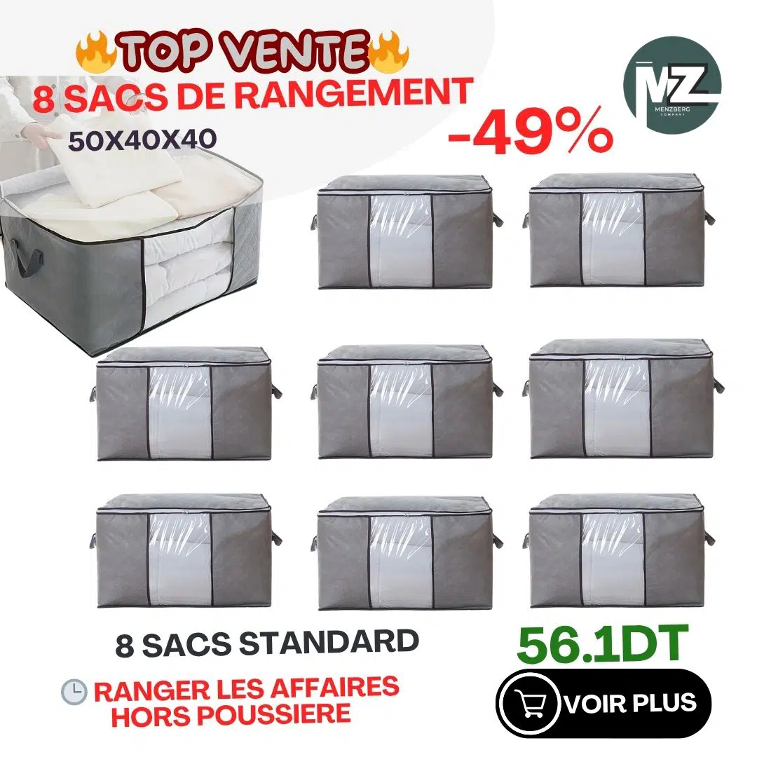 Pack de 8 Sacs de Rangement Vêtements et Couettes – 50 x 40 x 40 cm