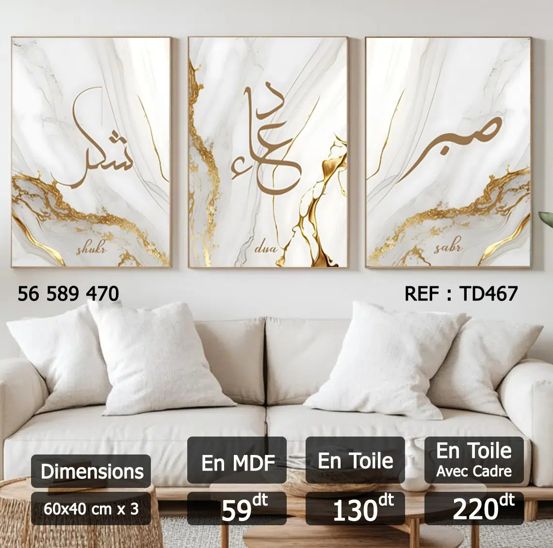 Tableaux Décoratif 3 pièces - (60x40)cm x3 - TD467