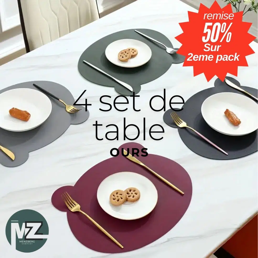 Ensemble de 4 Sets de Table Amusants en Forme d’Ours