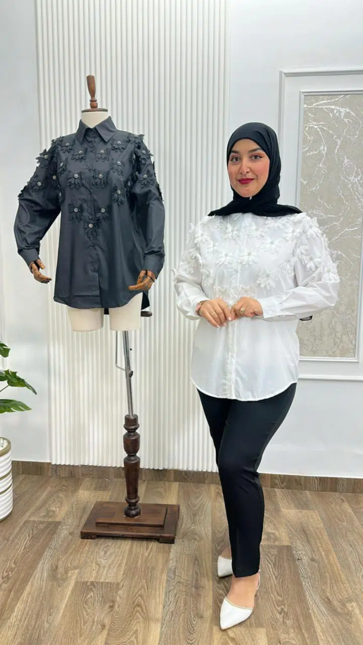 قميص أنيق بتصميم الأزهار المطرزة