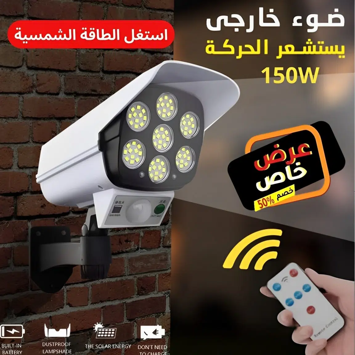Otta Shop | مصباح LED حائطي على شكل كاميرا يعمل بالطاقة الشمسية مع مستشعر حركة وجهاز تحكم