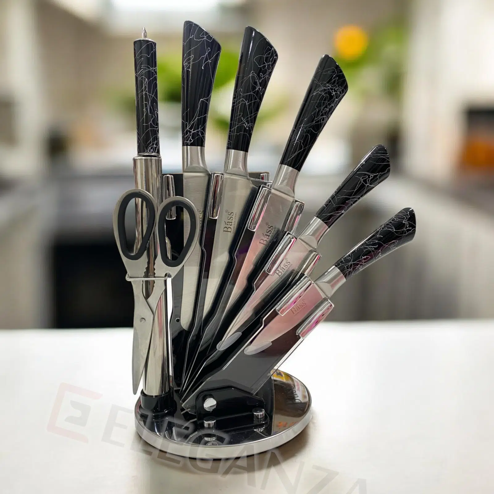 Série de Couteaux 8 Pièces en Acier Inoxydable - Bàss - Noir