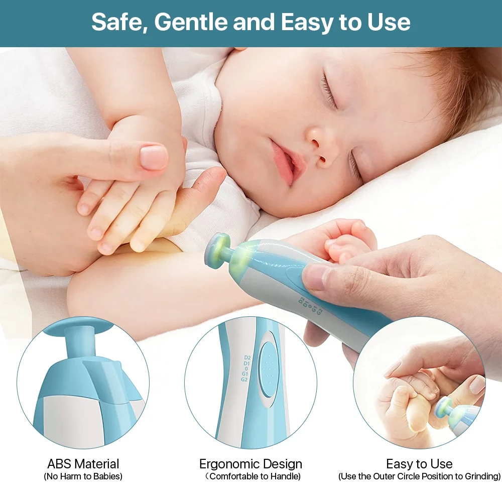 Coupe-ongles électrique 8 en 1 pour bébé, lime à ongles électrique avec lumière, kit de soins des ongles pour bébé avec 6 têtes de meulage pour tous les âges