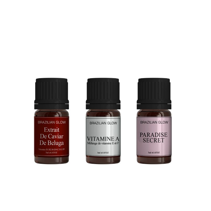 Brazilian Glow - Booster Box Booster Vitamine A 5ml Booster Secret Paradise 5ml Booster Extrait de Caviar de Beluga 5ml