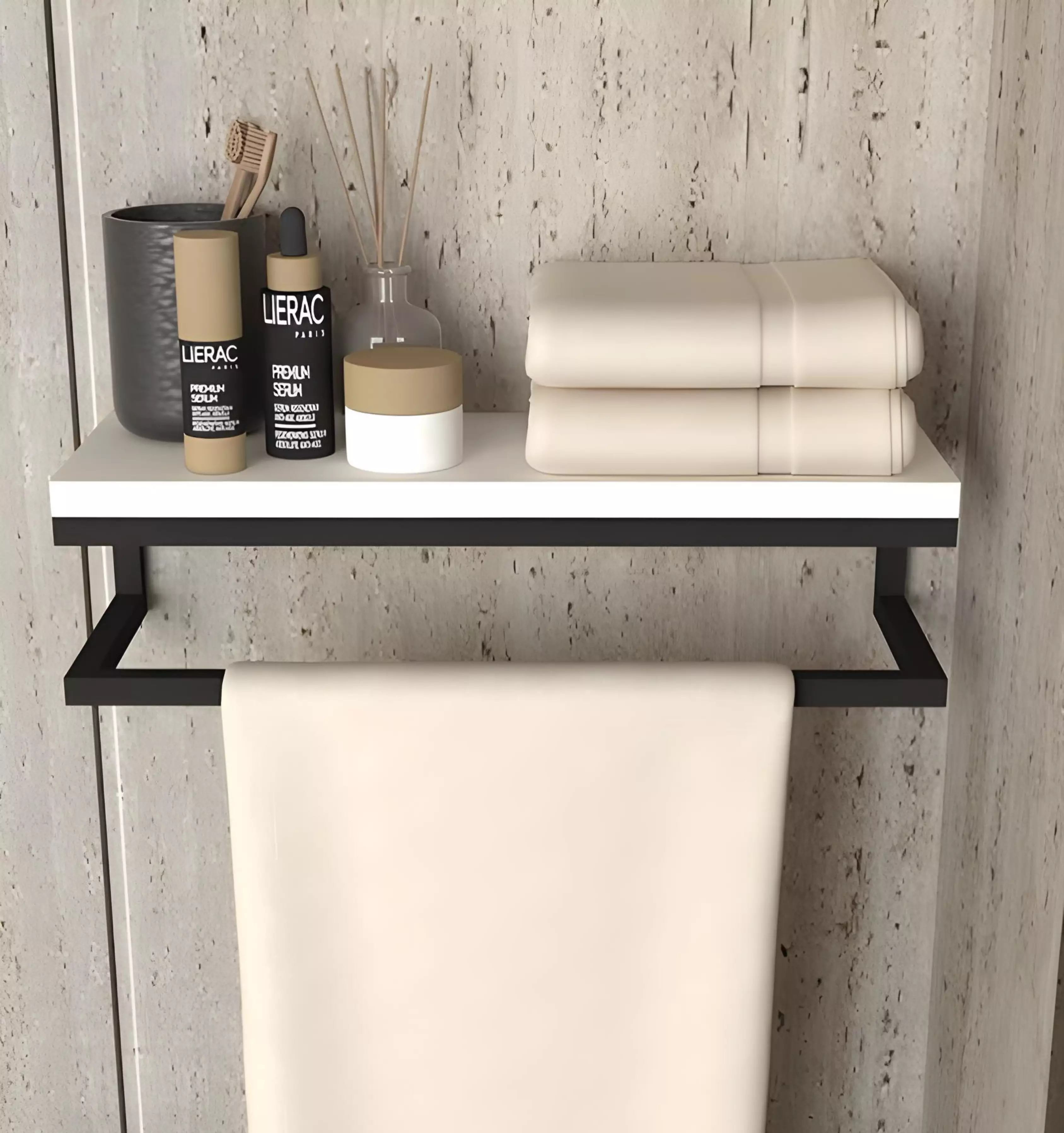 Porte-Serviettes Murale en Métal et Bois MDF