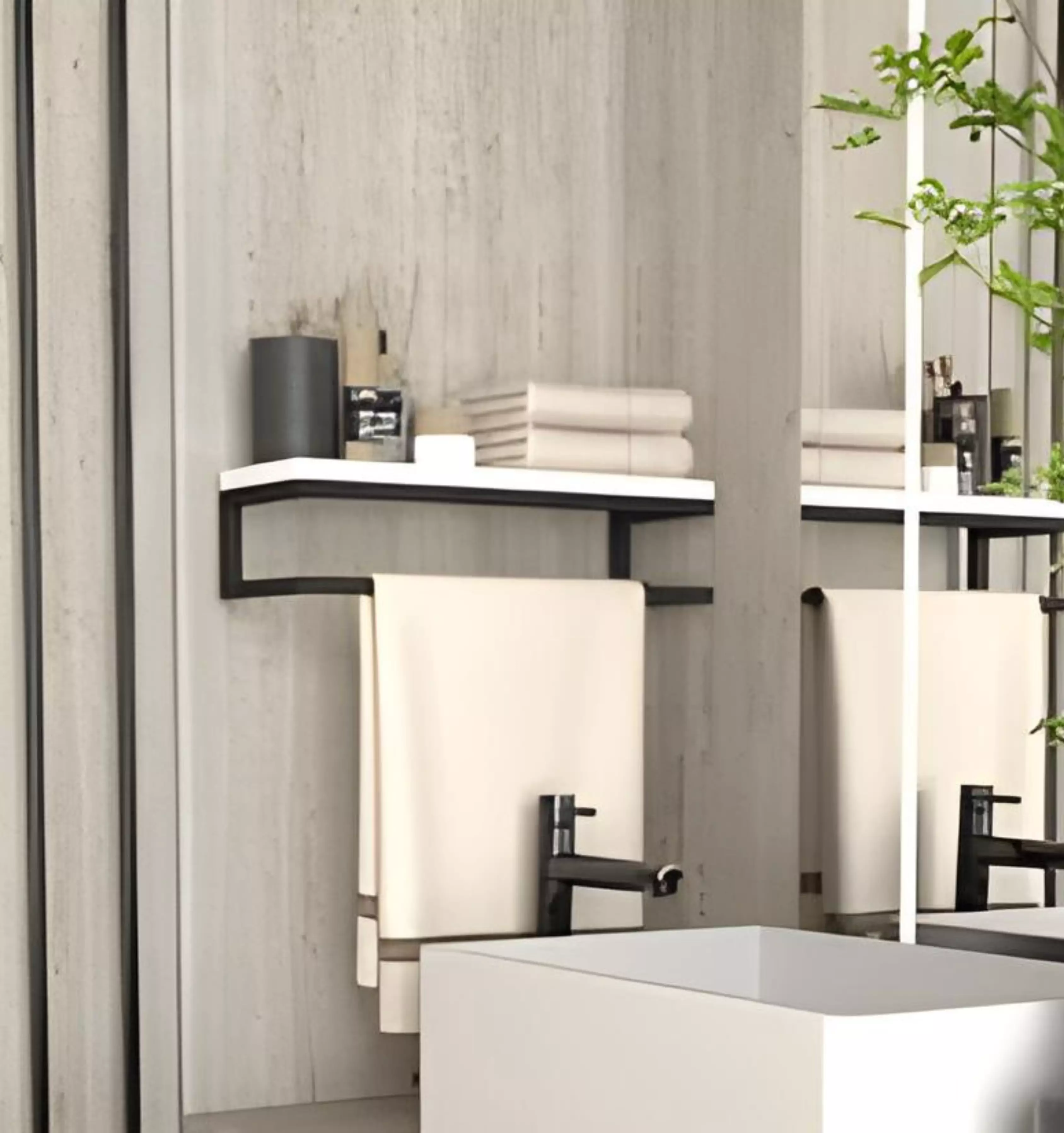 Porte-Serviettes Murale en Métal et Bois MDF