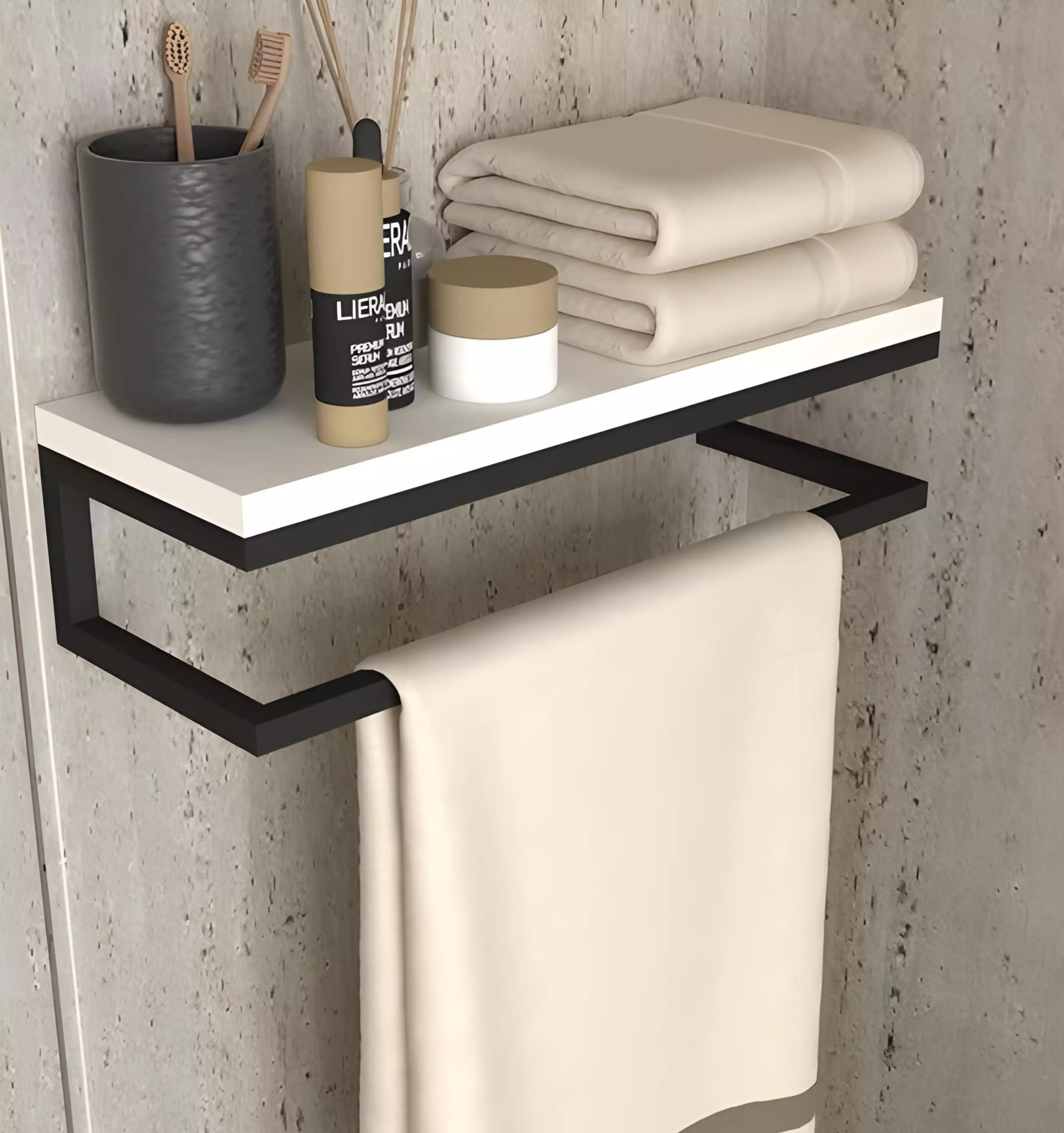 Porte-Serviettes Murale en Métal et Bois MDF