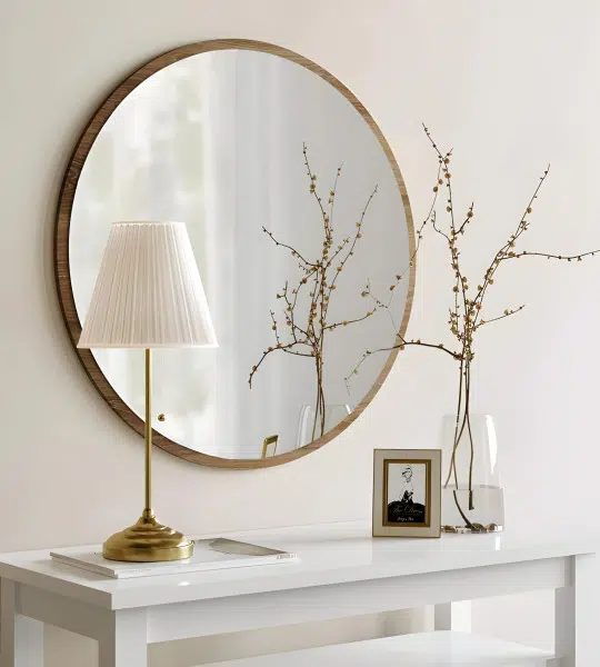 Miroir Rond en MDF Stratifié Marron – Diamètre 60 cm