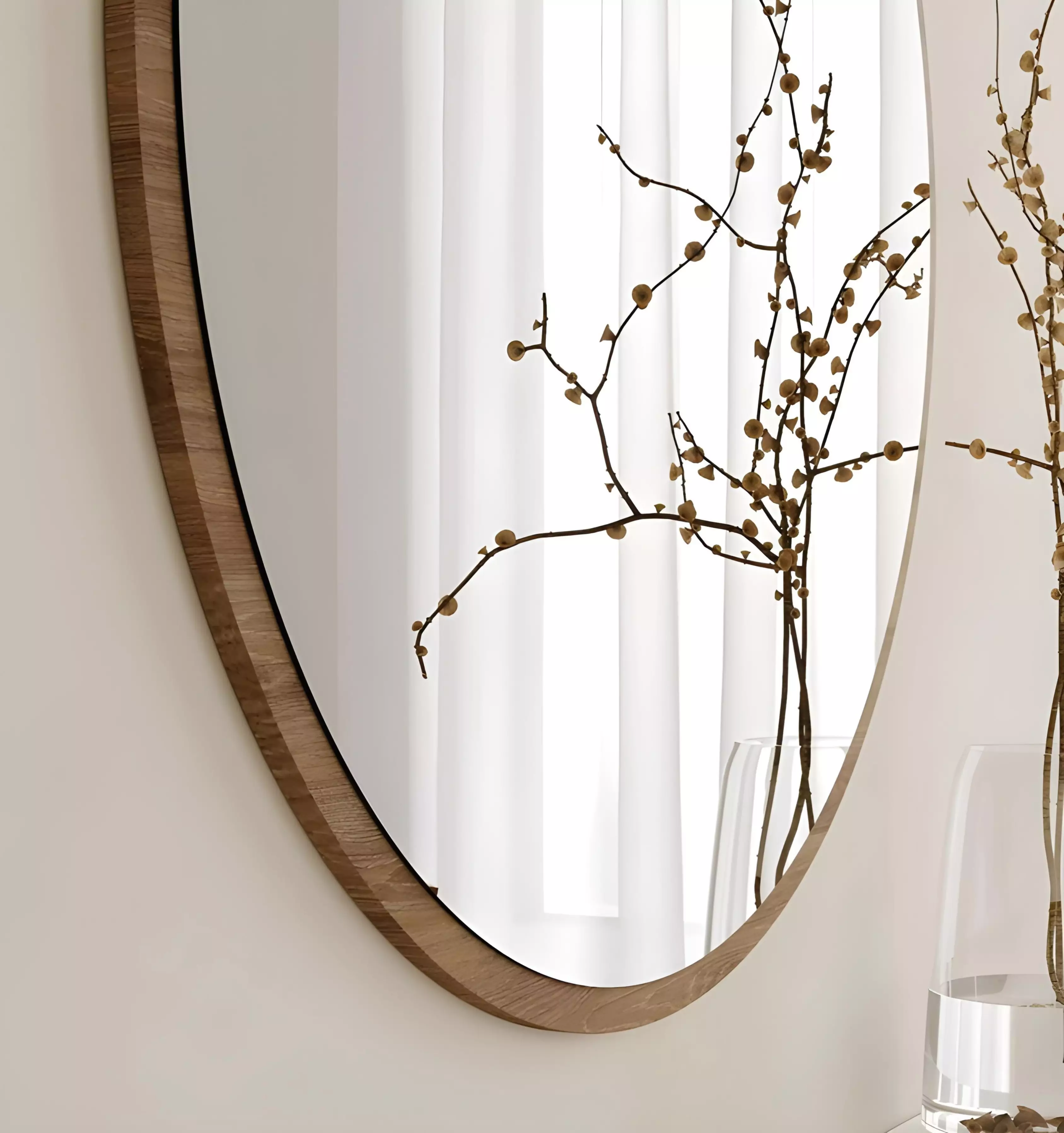 Miroir Rond en MDF Stratifié Marron – Diamètre 60 cm