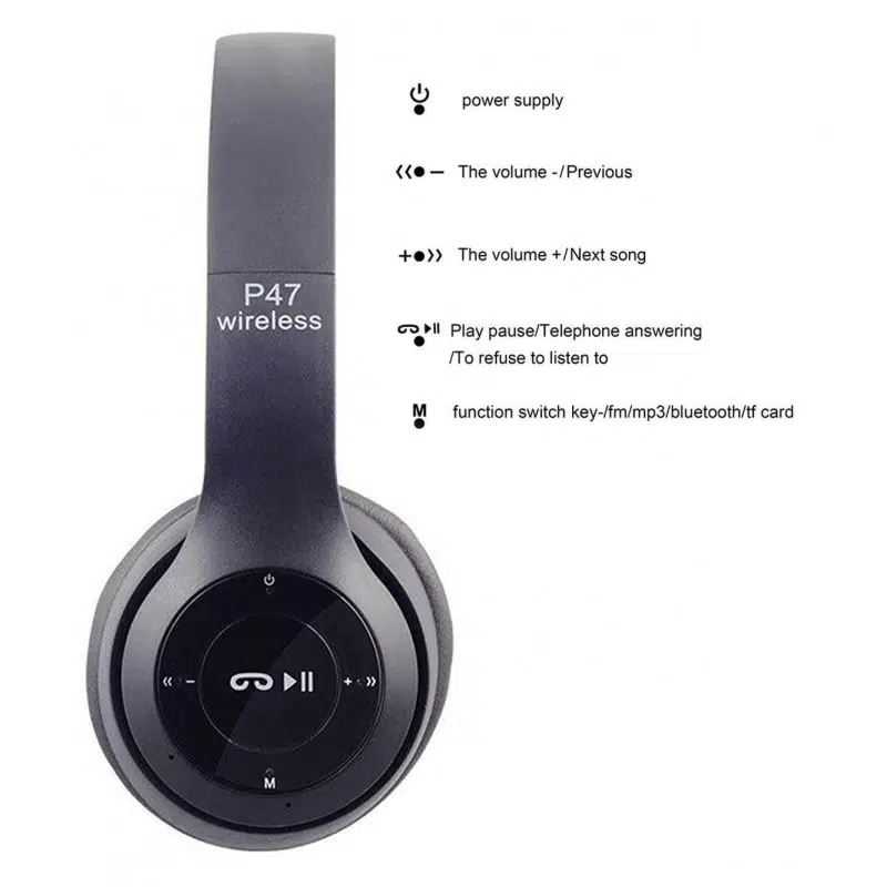 Casque Stéréo Sans Fil P47 Bluetooth - Noir