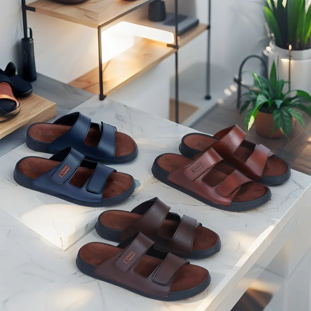 KENZAU Claquettes Homme Scratch Réglable et Semelle Souple