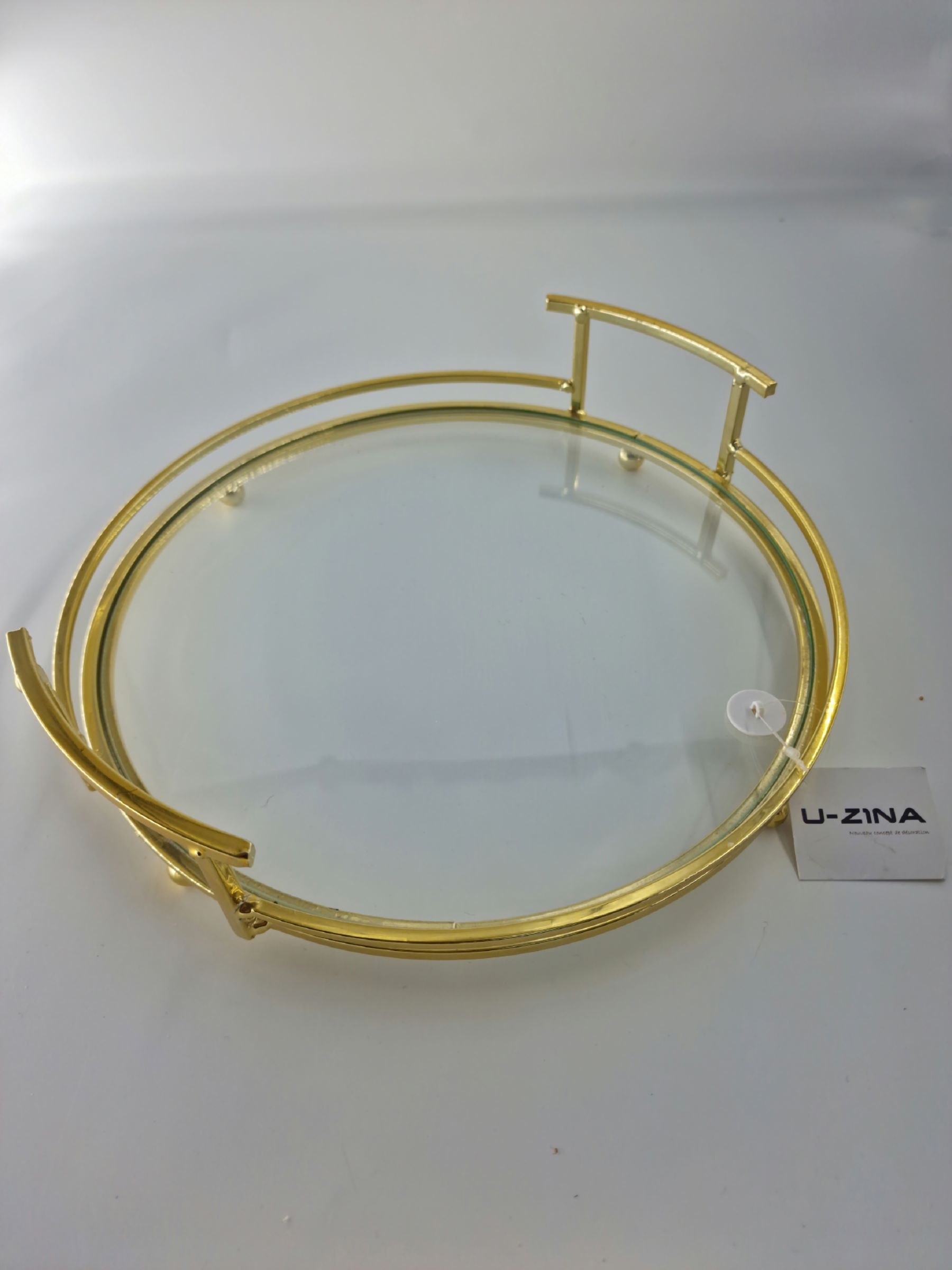 Plateau rond dore fond verre