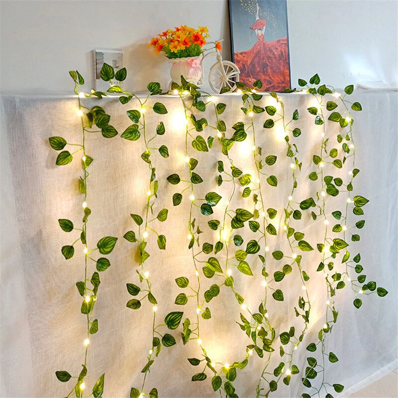 Guirlande lumineuse de feuilles vertes de lierre artificiel - 10M
