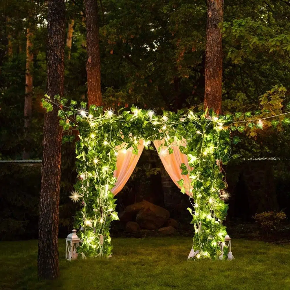 Guirlande lumineuse de feuilles vertes de lierre artificiel - 10M