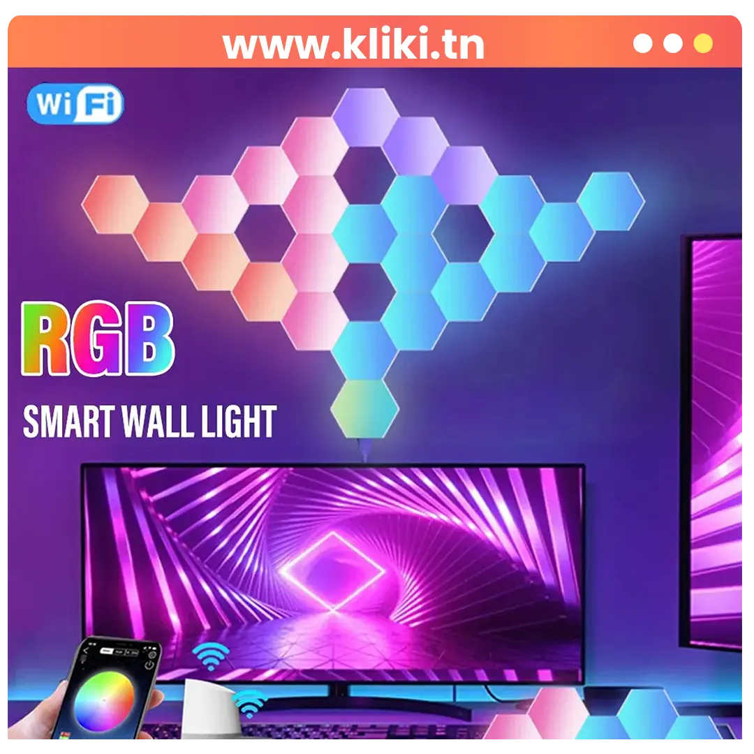 Applique Murale Hexagonale Intelligente RVB - 8 Piéces