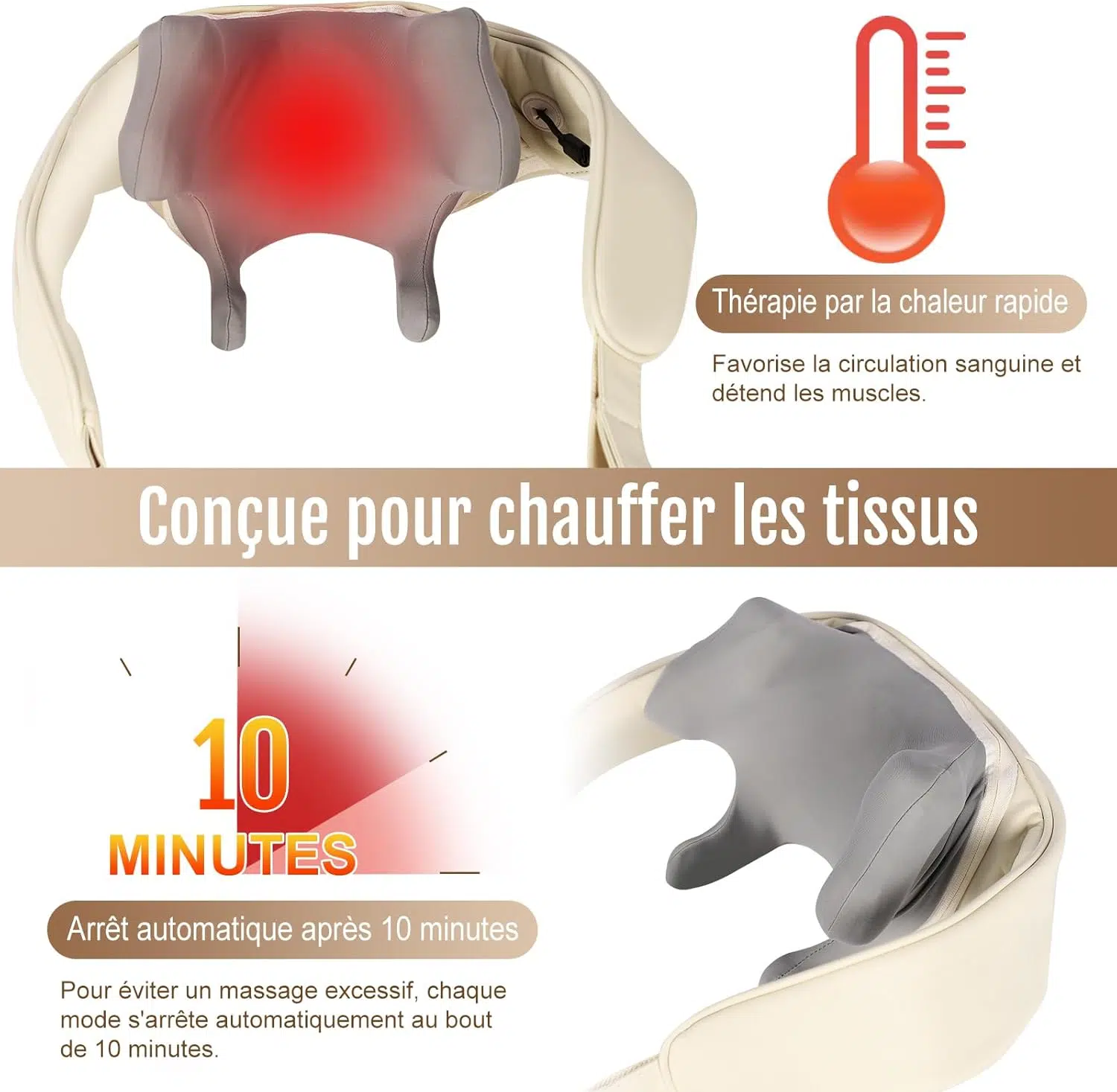 Masseur Cervical Massage Cervicales Cou et Dos et Épaules avec Chauffage, Appareil Massage Shiatsu pour Le Nuque Le Dos, Masseur De Cou 4D pour Les Tissus Profonds, sans Fil, 2 Modes