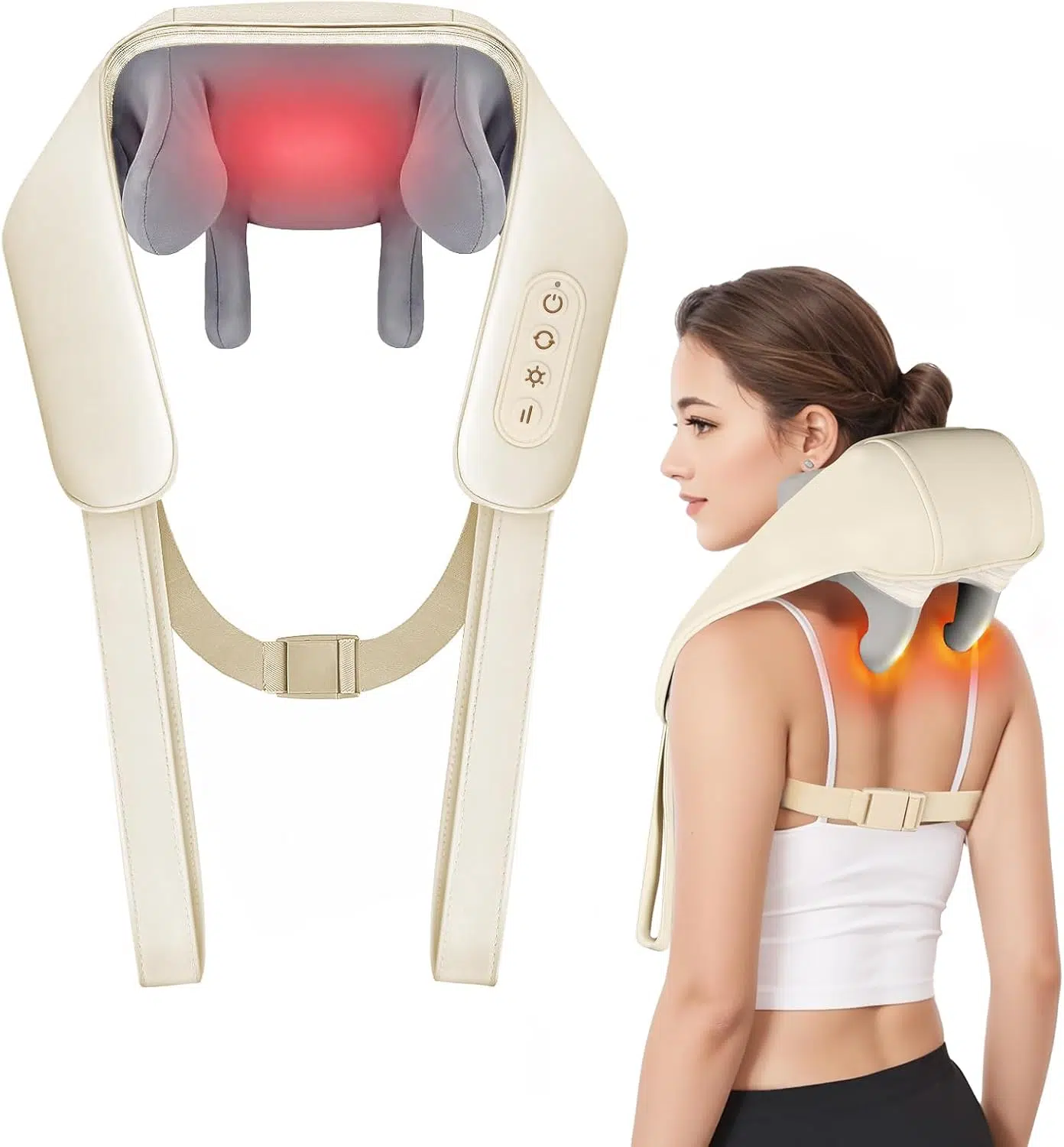 Masseur Cervical Massage Cervicales Cou et Dos et Épaules avec Chauffage, Appareil Massage Shiatsu pour Le Nuque Le Dos, Masseur De Cou 4D pour Les Tissus Profonds, sans Fil, 2 Modes