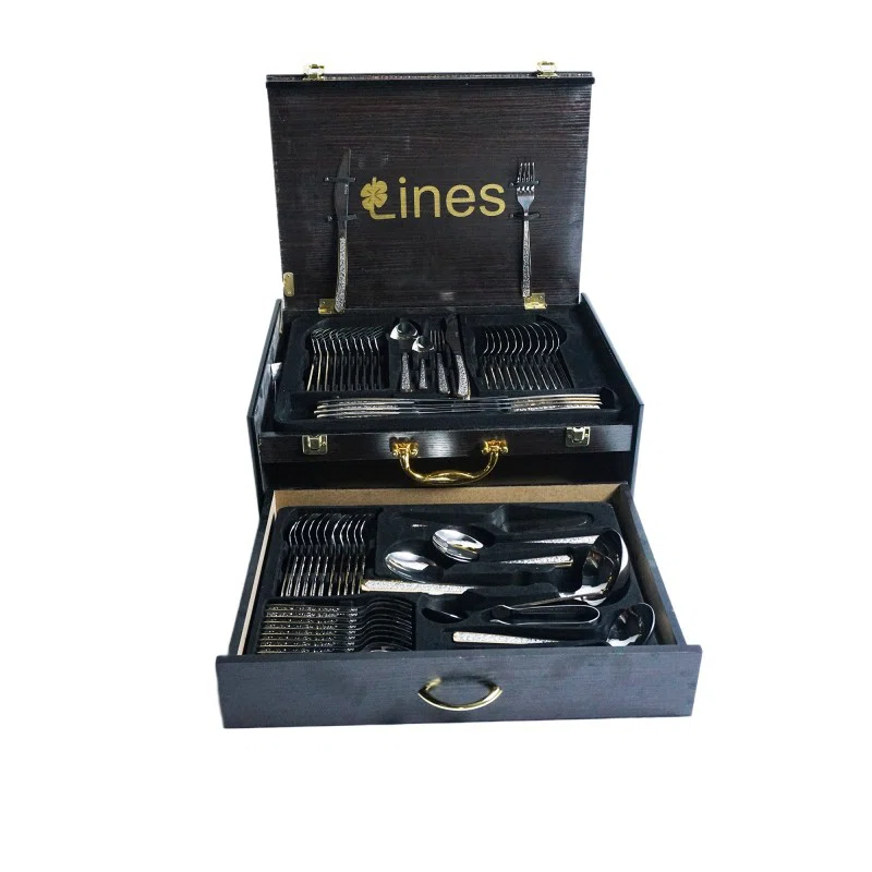 Coffret Ménagère LINES 72 pièces en inox et doré 18/10