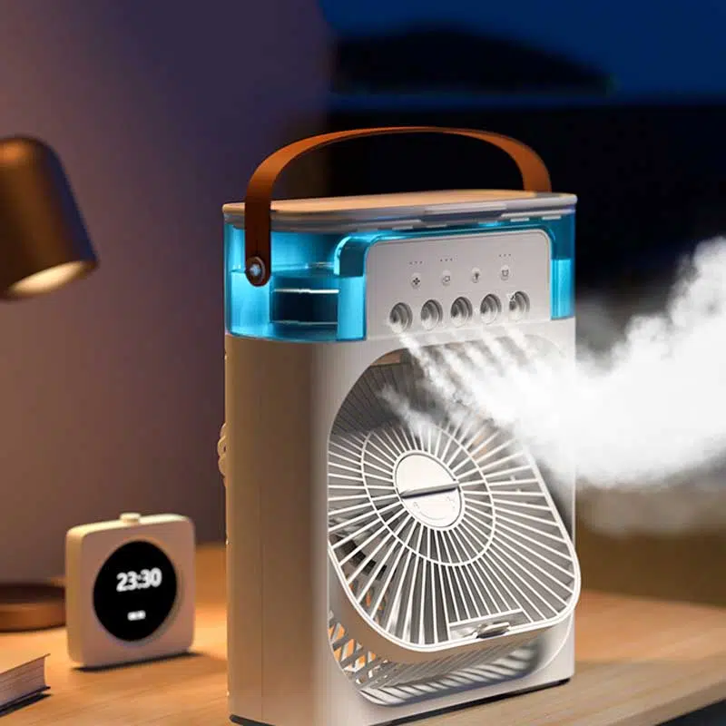 Ventilateur de climatisation portable, alimenté par USB, humidificateur dair, 7 LED, petit refroidisseur dair avec 3 vitesses, ventilateur de refroidissement ultra silencieux pour famille, voyage,
