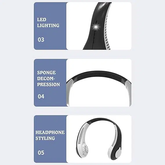 Ventilateur de cou portable sans pales - Débit dair à 360° - Super silencieux - Ventilateur mains libres rechargeable par USB