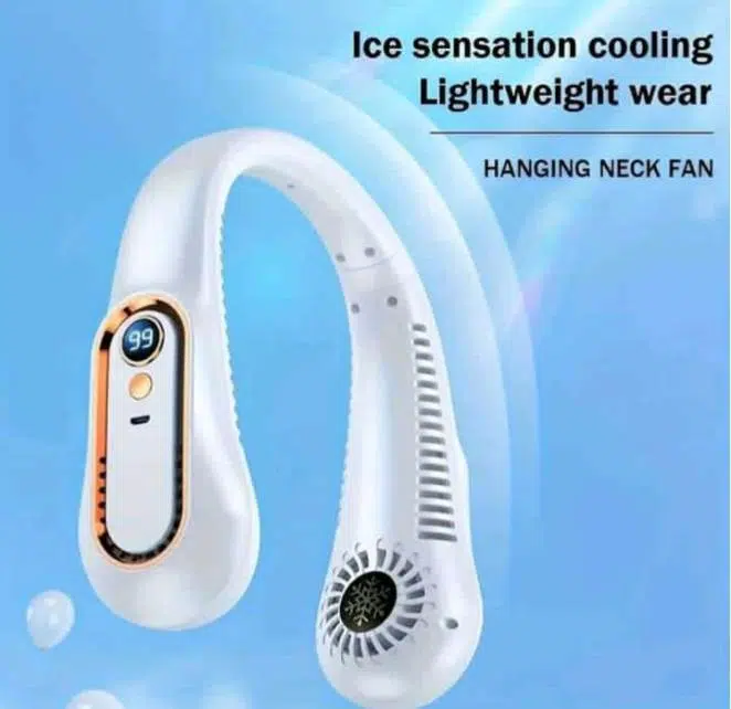 Nouveau produitVentilateur de cou portable sans pales – Air 360° – Ultra silencieux – 3 vitesses – 4000 mAh – Mains libres – Recharge USB