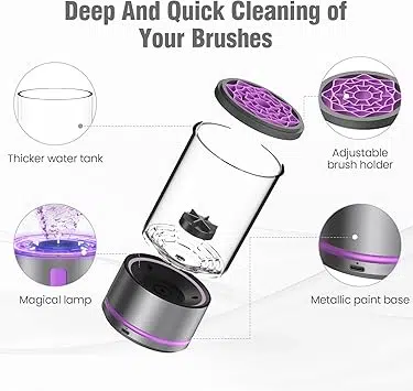 Machine de nettoyage électrique pour pinceaux de maquillage 2 en 1 combinés, séchoir à pinceaux de maquillage et machine à laver pour pinceaux de maquillage, nettoyant rotatif automatique